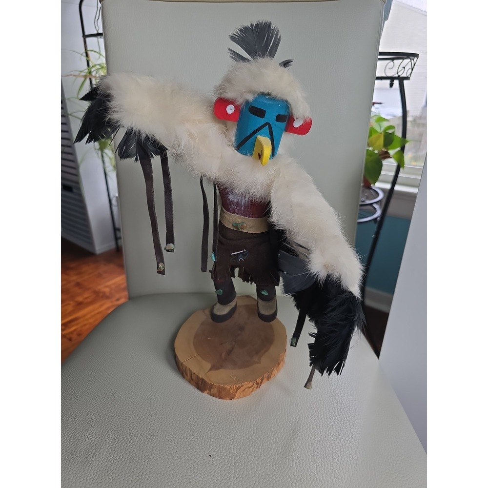 Navajo Eagle Dancer Kachina Doll Signed Numbered‎ Hand Carved with Feathers